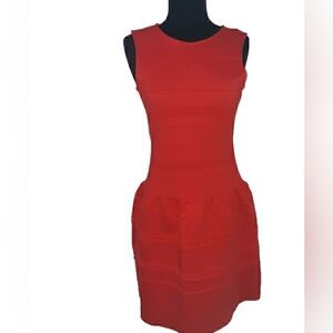 Parker red Raised Rib Bell Spring  Dress L